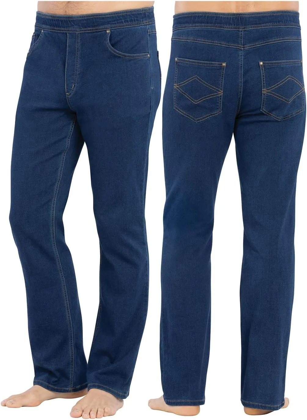 PajamaJeans Mens Pull On Jeans - Elastic Waist Pants Men - Pajama Jeans Denim Straight Leg Sweatpant Jeans Men Pull Up Jeans