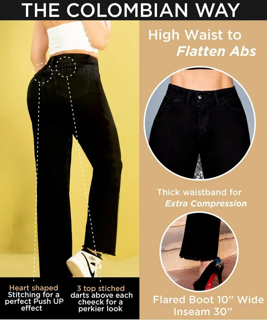 Pantalones Colombianos Levanta Cola | Butt Lifting Jeans for Women Colombian Jeans for Women Butt Lift Boot Cut Jeans Blue