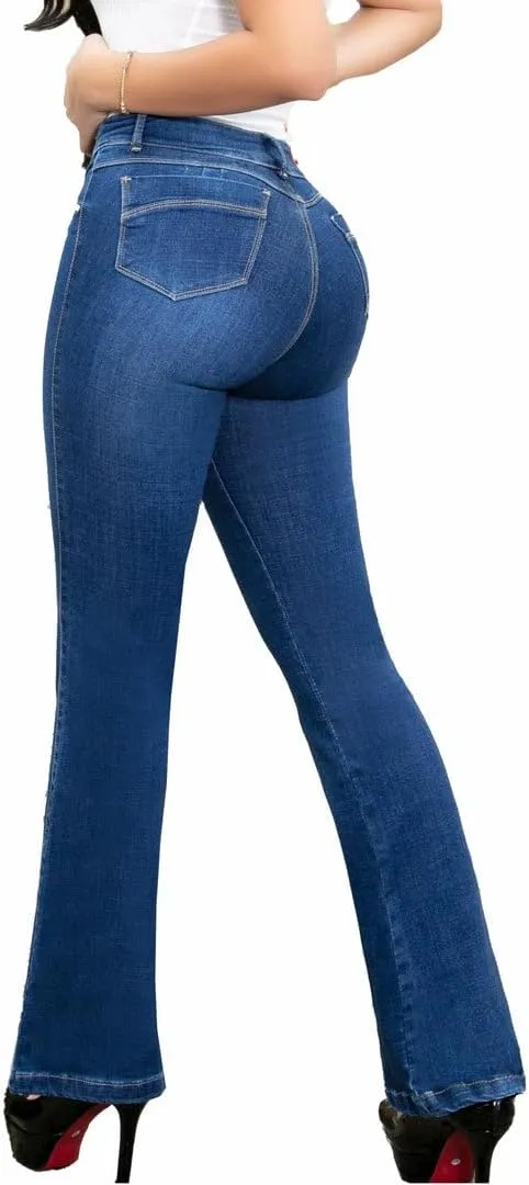 Pantalones Colombianos Levanta Cola | Butt Lifting Jeans for Women Colombian Jeans for Women Butt Lift Boot Cut Jeans Blue