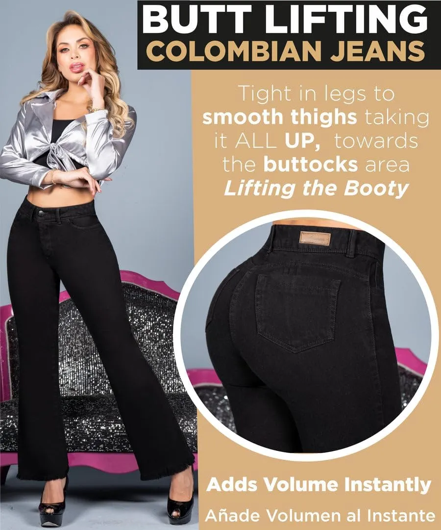 Pantalones Colombianos Levanta Cola | Butt Lifting Jeans for Women Colombian Jeans for Women Butt Lift Boot Cut Jeans Blue