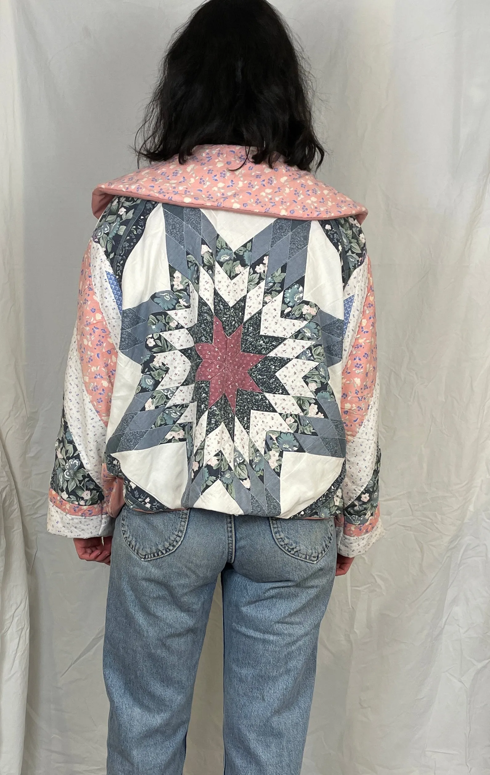 Penny Handmade Blue and Pink Patchwork Quilted Jacket - Up To Size 14
