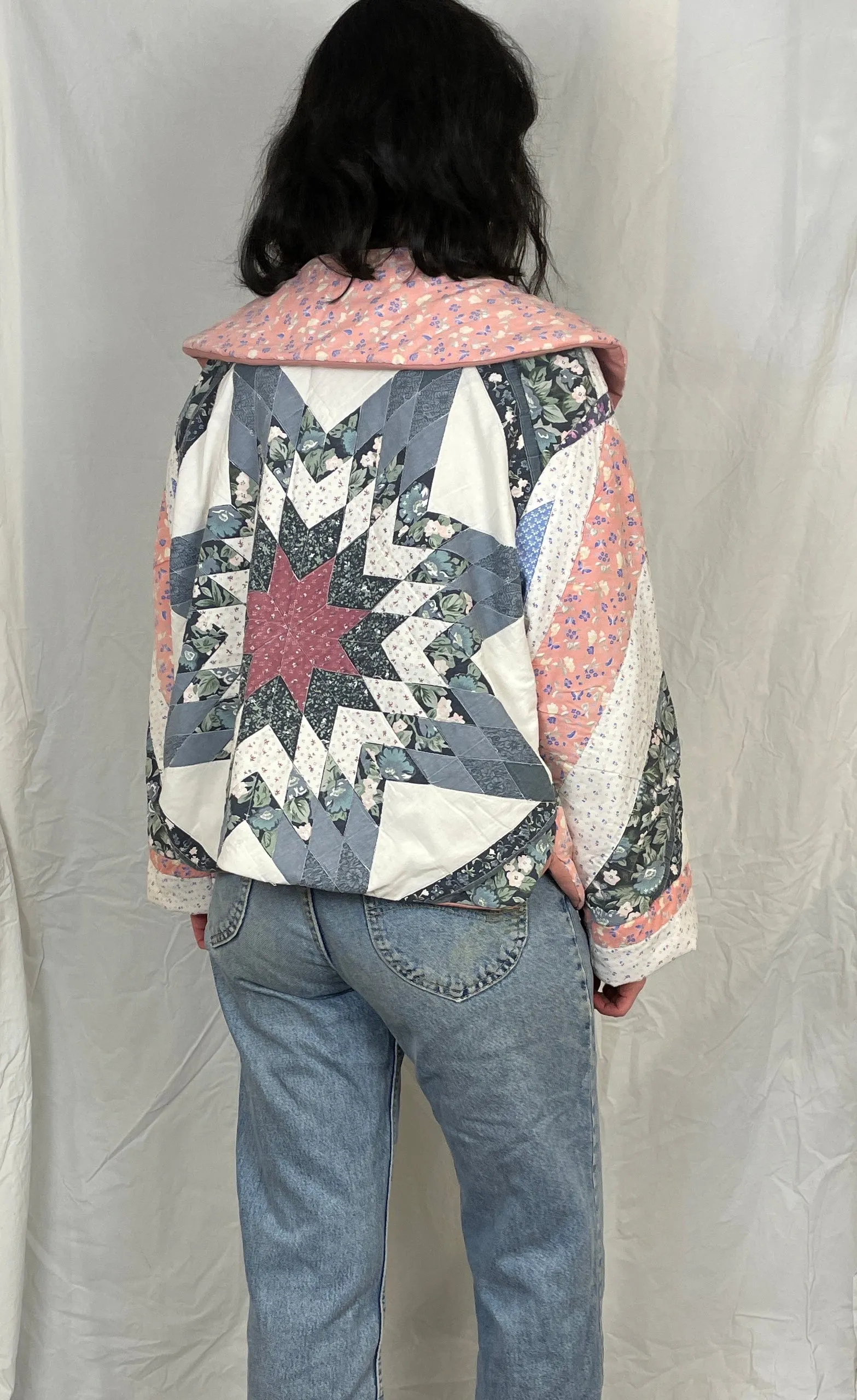 Penny Handmade Blue and Pink Patchwork Quilted Jacket - Up To Size 14