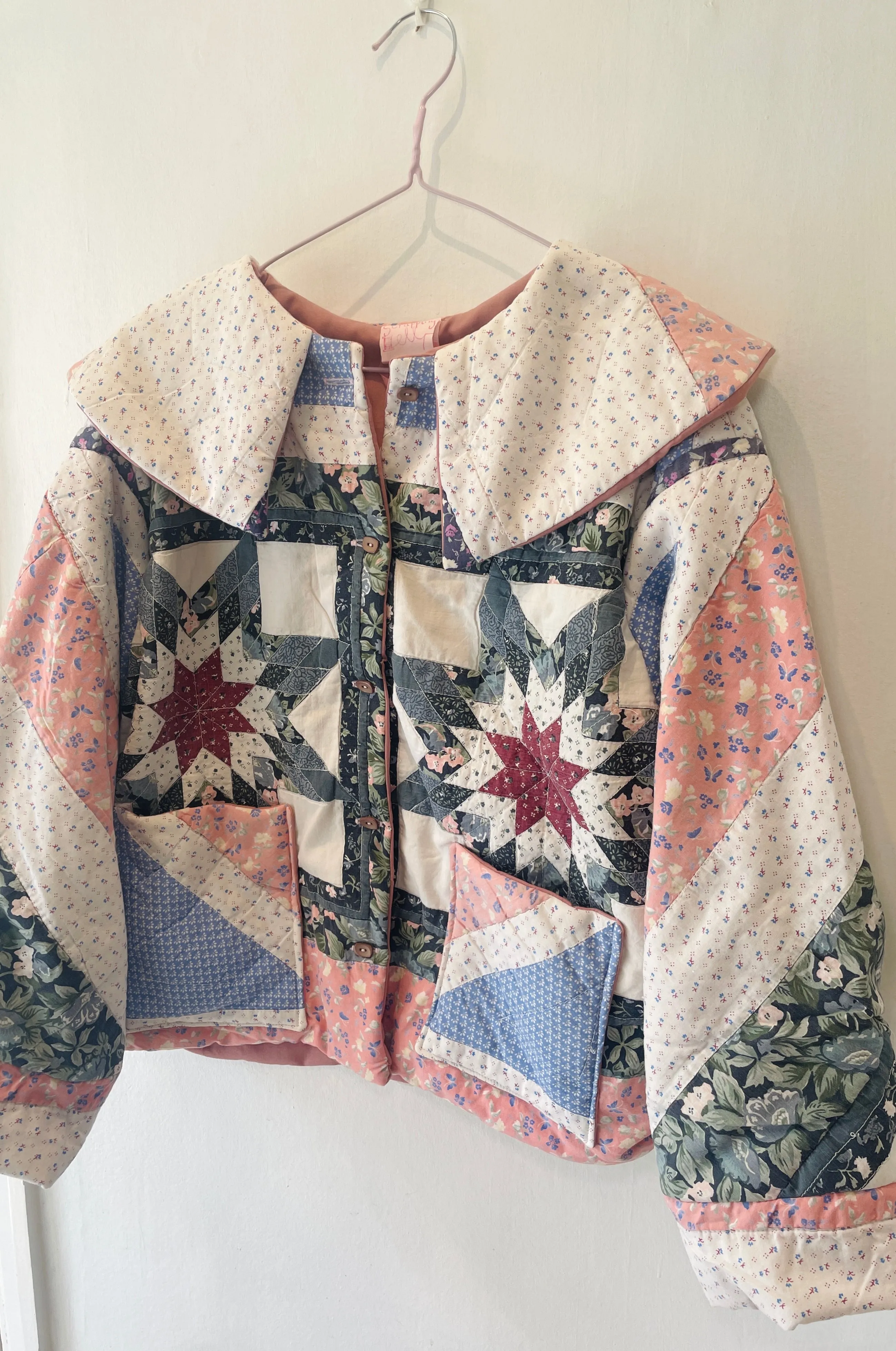 Penny Handmade Blue and Pink Patchwork Quilted Jacket - Up To Size 14