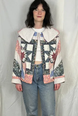 Penny Handmade Blue and Pink Patchwork Quilted Jacket - Up To Size 14