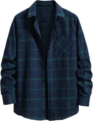 Plaid Flannel Shirt Jacket Men Turn Down Collar Shirt Lightweight Shirt Jacket Fashion Long Sleeve Shirts Button Down Shirt