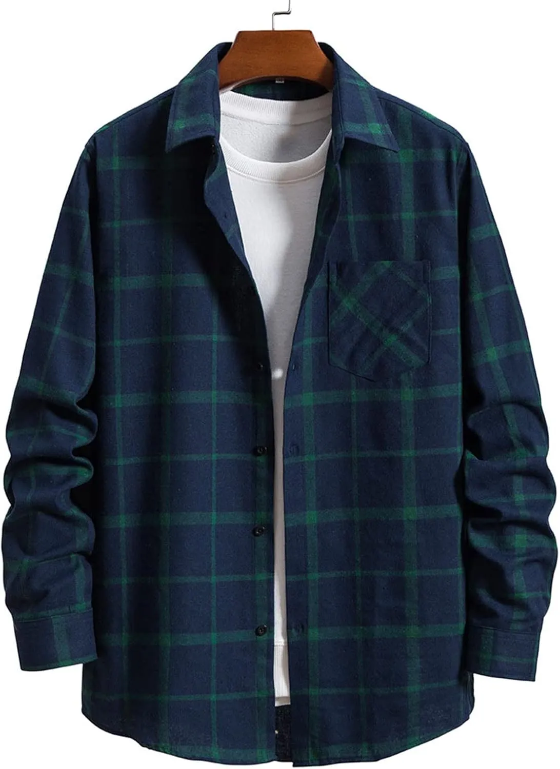 Plaid Flannel Shirt Jacket Men Turn Down Collar Shirt Lightweight Shirt Jacket Fashion Long Sleeve Shirts Button Down Shirt
