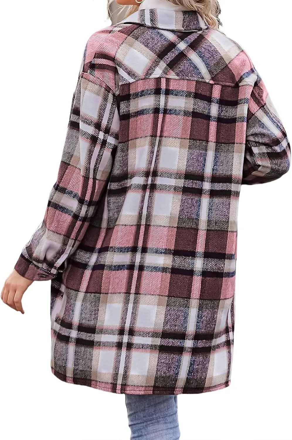 Plaid Shirts for Women Oversized Long Trench Coat Button Down Shirt Lightweight Long Sleeve Outerwear Winter Trendy
