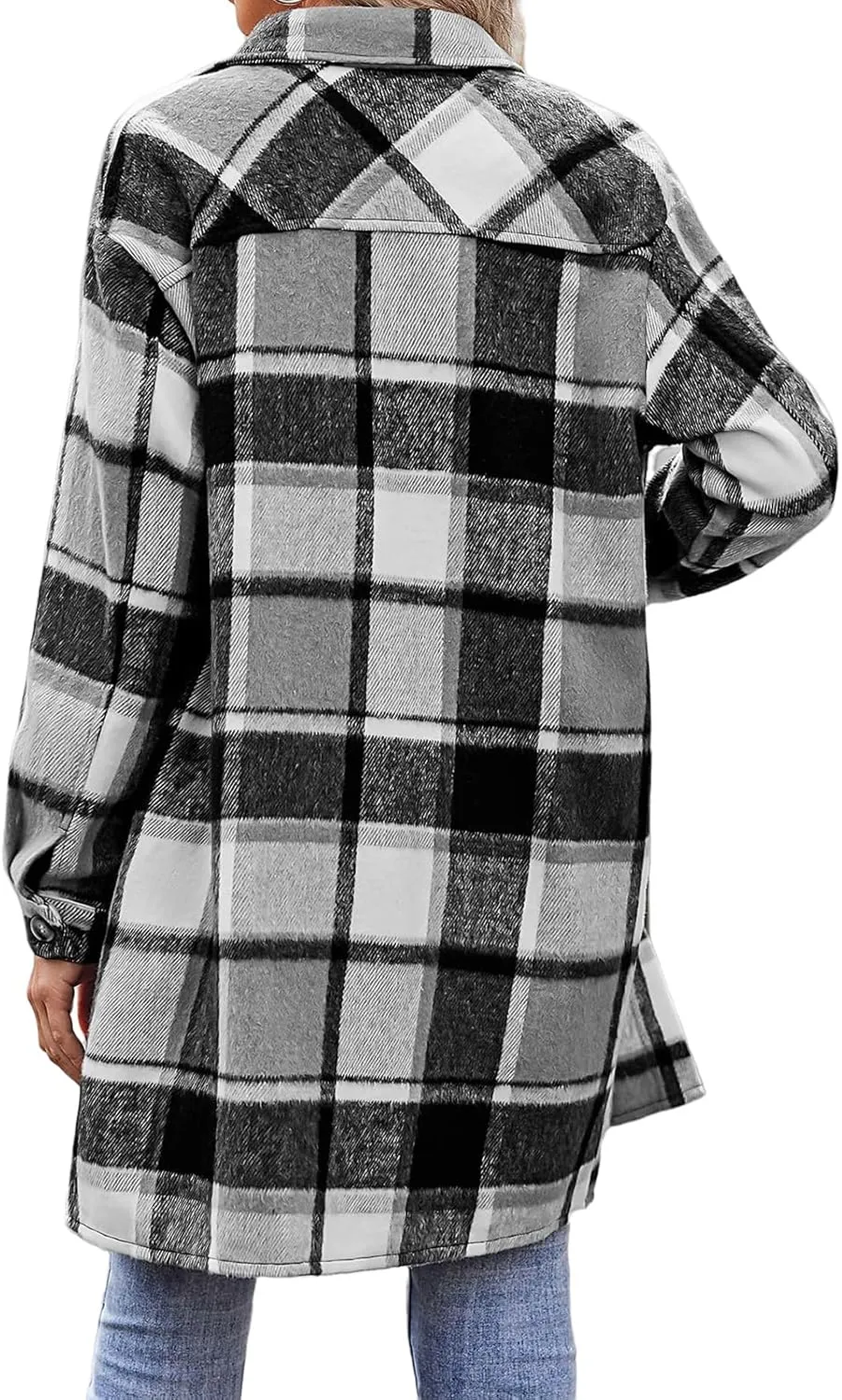 Plaid Shirts for Women Oversized Long Trench Coat Button Down Shirt Lightweight Long Sleeve Outerwear Winter Trendy