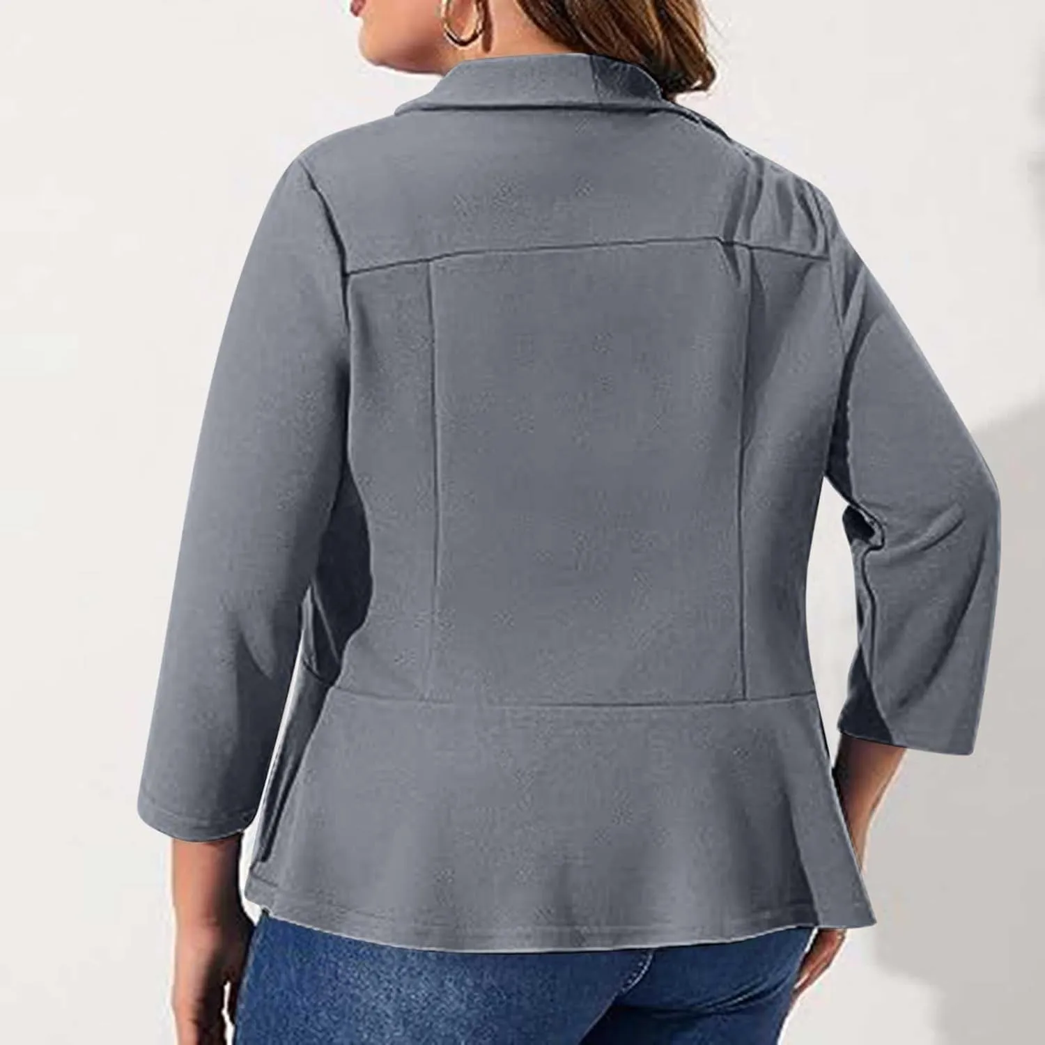 Plus Size Cardigan for Women 3/4 Sleeve Casual Open Front Lightweight Ruffled Hem Cover Up Jacket Coat Solid Color