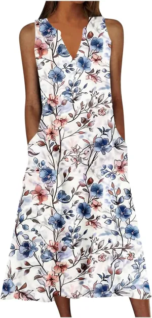 Plus Size Dresses Women's Vintage Boho Print Tank Sundress Sleeveless Trendy Fashion Elegant Casual Loose Beach Dress
