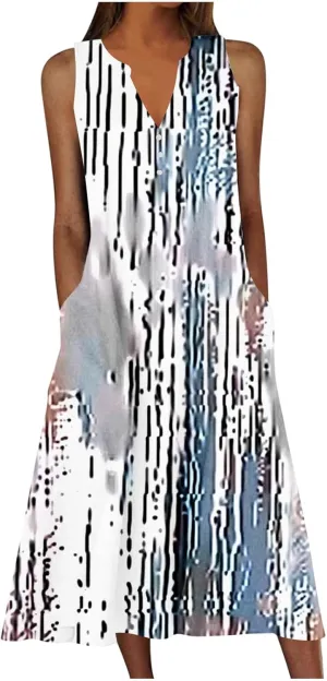 Plus Size Dresses Women's Vintage Boho Print Tank Sundress Sleeveless Trendy Fashion Elegant Casual Loose Beach Dress