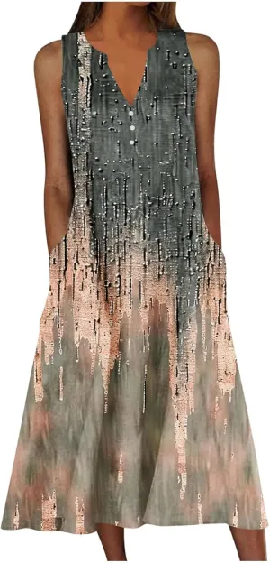 Plus Size Dresses Women's Vintage Boho Print Tank Sundress Sleeveless Trendy Fashion Elegant Casual Loose Beach Dress