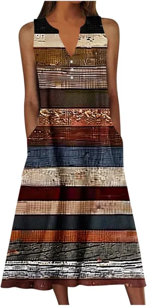 Plus Size Dresses Women's Vintage Boho Print Tank Sundress Sleeveless Trendy Fashion Elegant Casual Loose Beach Dress