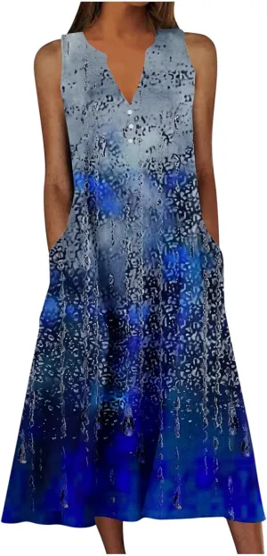 Plus Size Dresses Women's Vintage Boho Print Tank Sundress Sleeveless Trendy Fashion Elegant Casual Loose Beach Dress
