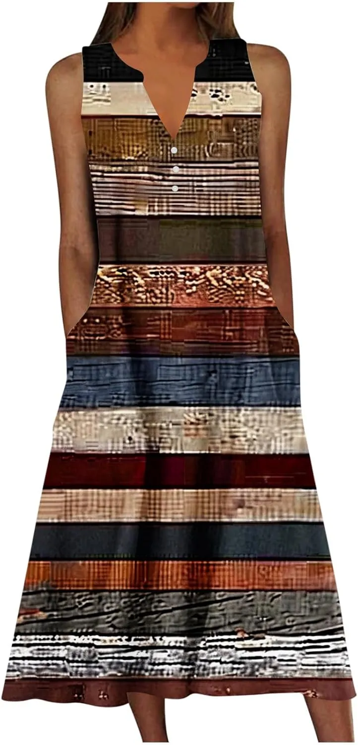 Plus Size Dresses Women's Vintage Boho Print Tank Sundress Sleeveless Trendy Fashion Elegant Casual Loose Beach Dress
