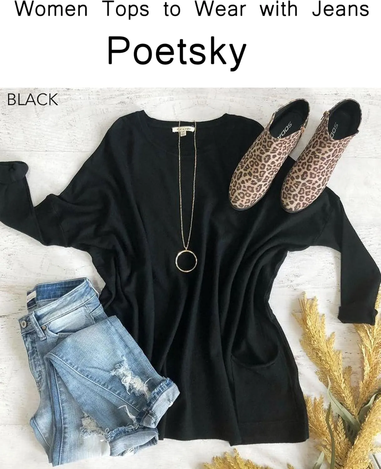 Poetsky Fall Womens Tunic or Tops to Wear with Leggings Long Sleeve Casual Long Shirts with Pockets