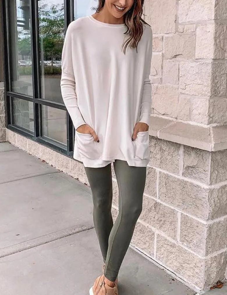Poetsky Fall Womens Tunic or Tops to Wear with Leggings Long Sleeve Casual Long Shirts with Pockets