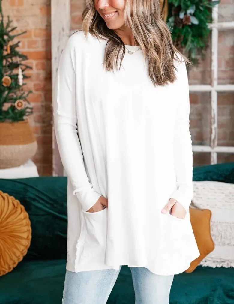 Poetsky Fall Womens Tunic or Tops to Wear with Leggings Long Sleeve Casual Long Shirts with Pockets