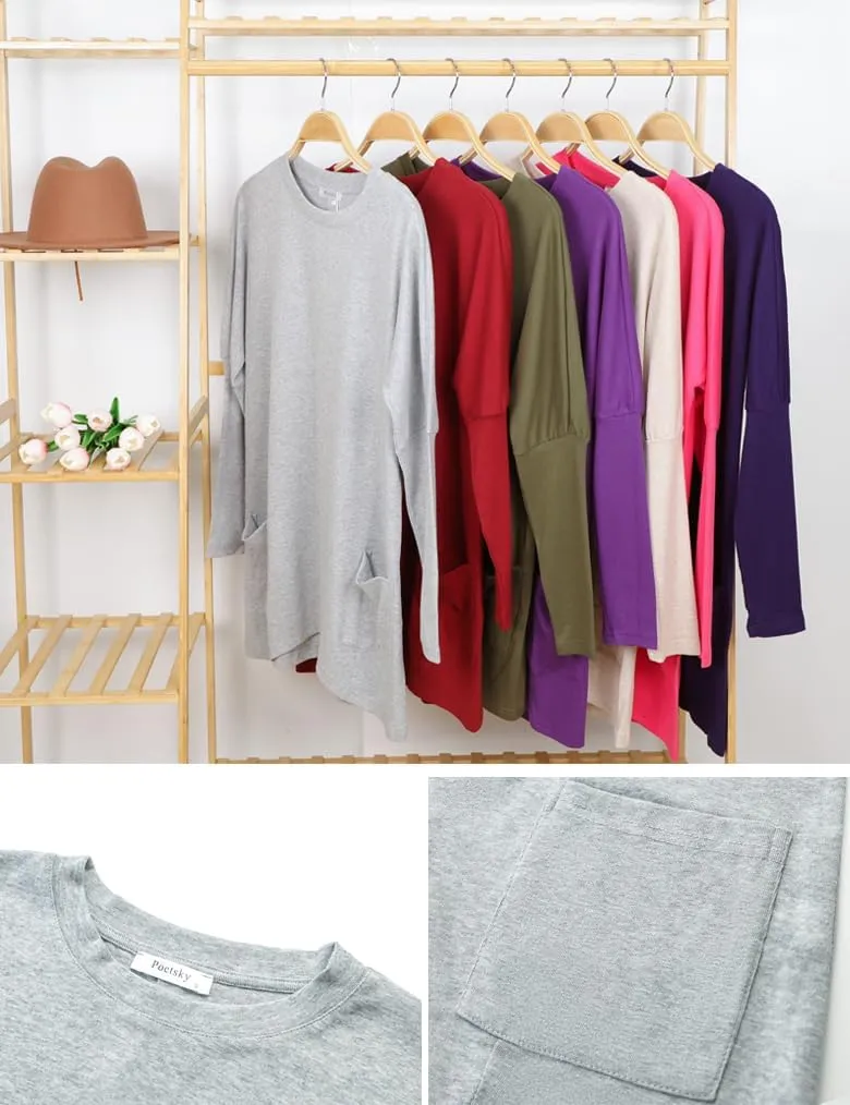 Poetsky Fall Womens Tunic or Tops to Wear with Leggings Long Sleeve Casual Long Shirts with Pockets