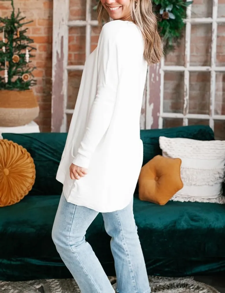 Poetsky Fall Womens Tunic or Tops to Wear with Leggings Long Sleeve Casual Long Shirts with Pockets