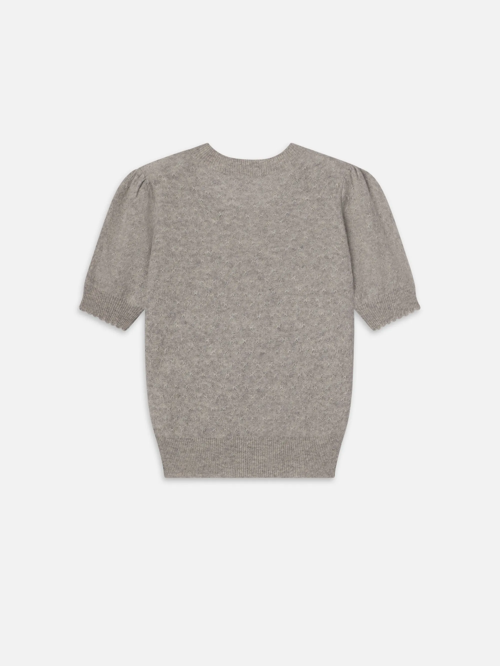 Pointelle Puff Sleeve Sweater -- Light Heather Grey