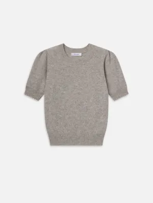 Pointelle Puff Sleeve Sweater -- Light Heather Grey