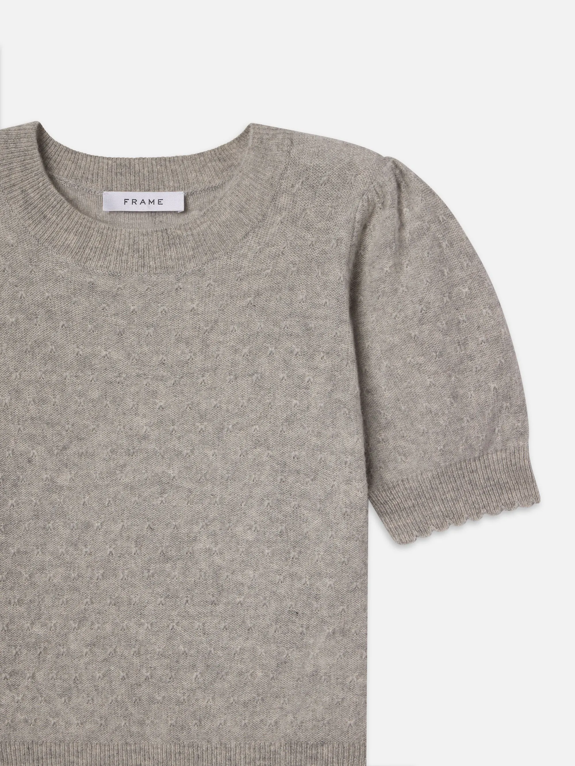 Pointelle Puff Sleeve Sweater -- Light Heather Grey