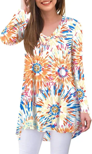 POPYOUNG Women's Fall Long Sleeve Tunic Tops for Leggings V-Neck Casual Blouse T-Shirt