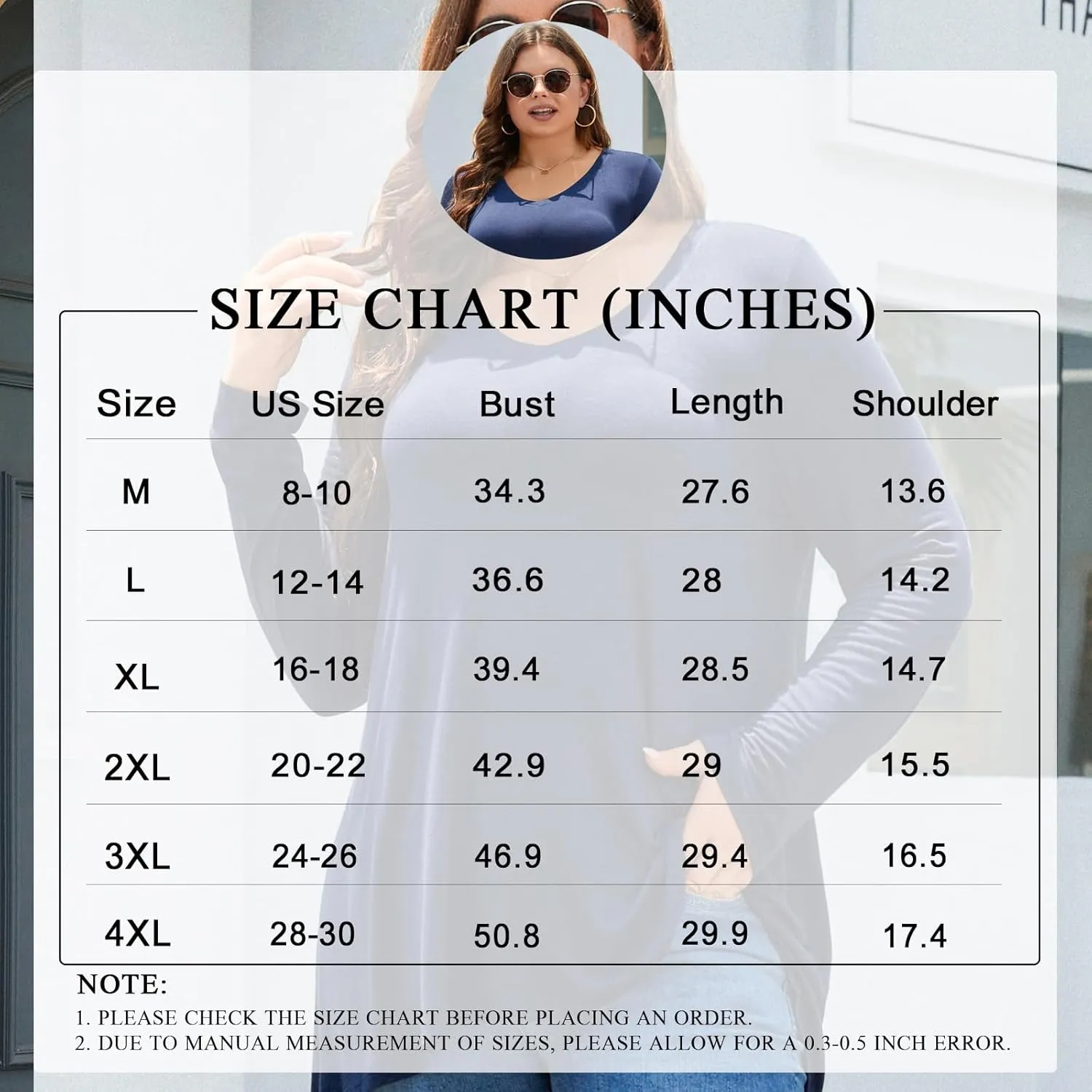 POPYOUNG Women's Fall Long Sleeve Tunic Tops for Leggings V-Neck Casual Blouse T-Shirt