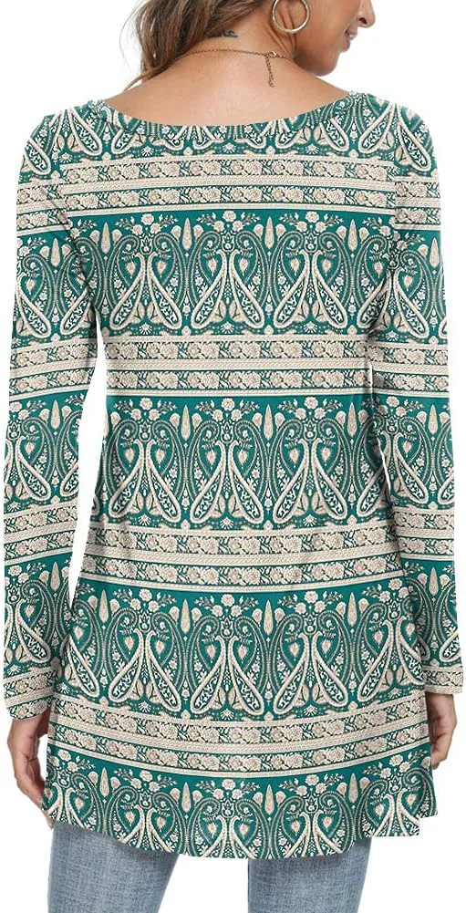 POPYOUNG Women's Fall Long Sleeve Tunic Tops for Leggings V-Neck Casual Blouse T-Shirt