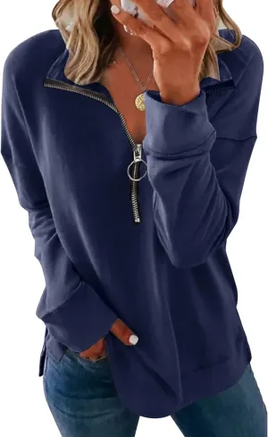 PRETTYGARDEN Women's Causal 1/4 Zip Pullover Long Sleeve Collar Sweatshirts Solid Activewear Running Jacket
