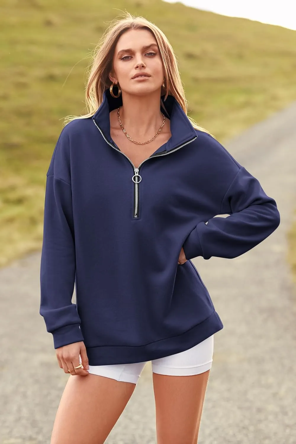 PRETTYGARDEN Women's Causal 1/4 Zip Pullover Long Sleeve Collar Sweatshirts Solid Activewear Running Jacket