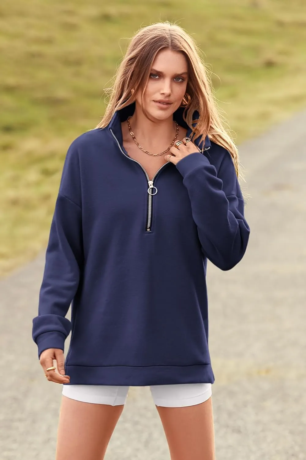 PRETTYGARDEN Women's Causal 1/4 Zip Pullover Long Sleeve Collar Sweatshirts Solid Activewear Running Jacket