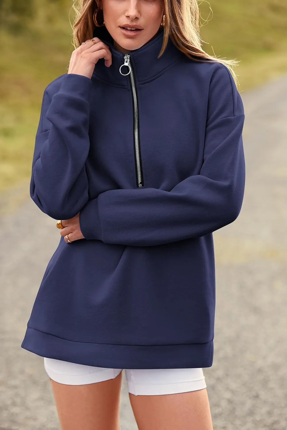 PRETTYGARDEN Women's Causal 1/4 Zip Pullover Long Sleeve Collar Sweatshirts Solid Activewear Running Jacket