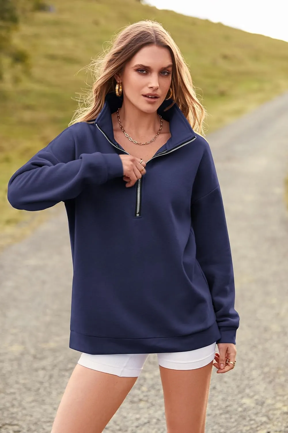 PRETTYGARDEN Women's Causal 1/4 Zip Pullover Long Sleeve Collar Sweatshirts Solid Activewear Running Jacket