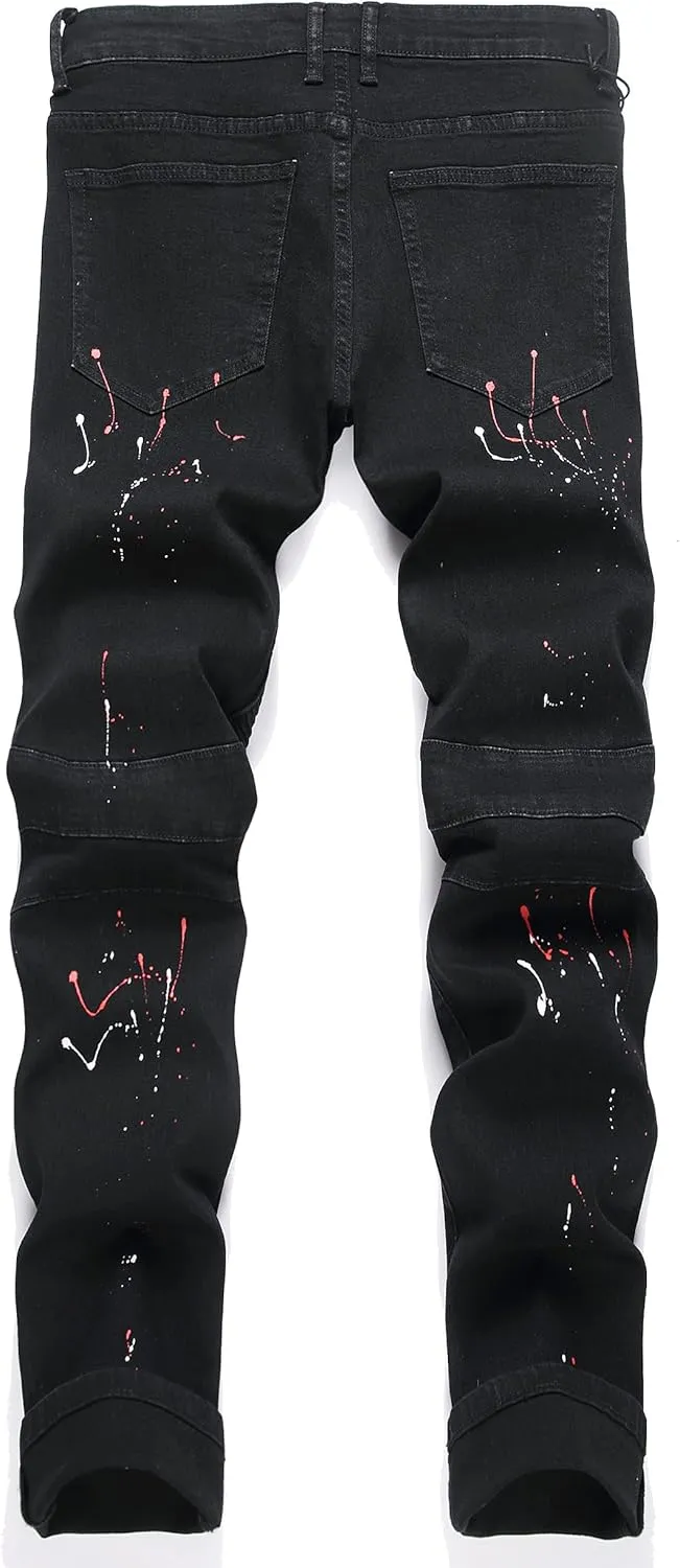 QIMYUM Men's Slim Fit Jeans Ripped Skinny Jeans for Men, Fashion Biker Jeans Stretch Moto Cargo Denim Pants