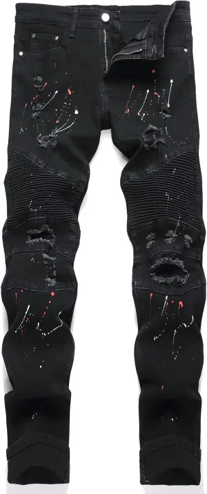 QIMYUM Men's Slim Fit Jeans Ripped Skinny Jeans for Men, Fashion Biker Jeans Stretch Moto Cargo Denim Pants