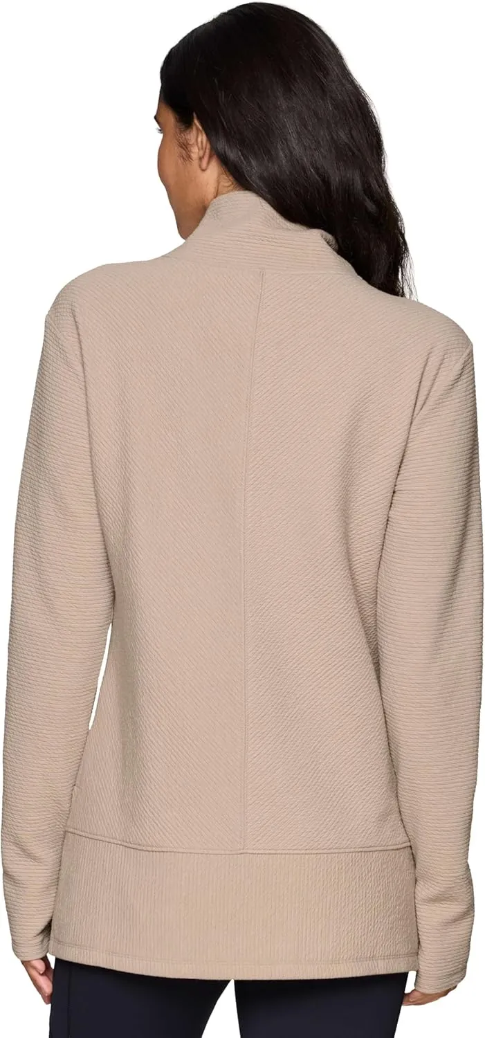 RBX Active Women's Ultra Soft Quilted Cowl Neck Pullover Sweater, Lightweight Mock Neck Tunic Sweatshirt with Thumbholes