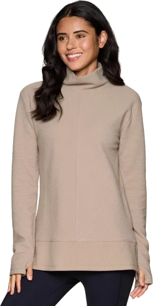 RBX Active Women's Ultra Soft Quilted Cowl Neck Pullover Sweater, Lightweight Mock Neck Tunic Sweatshirt with Thumbholes