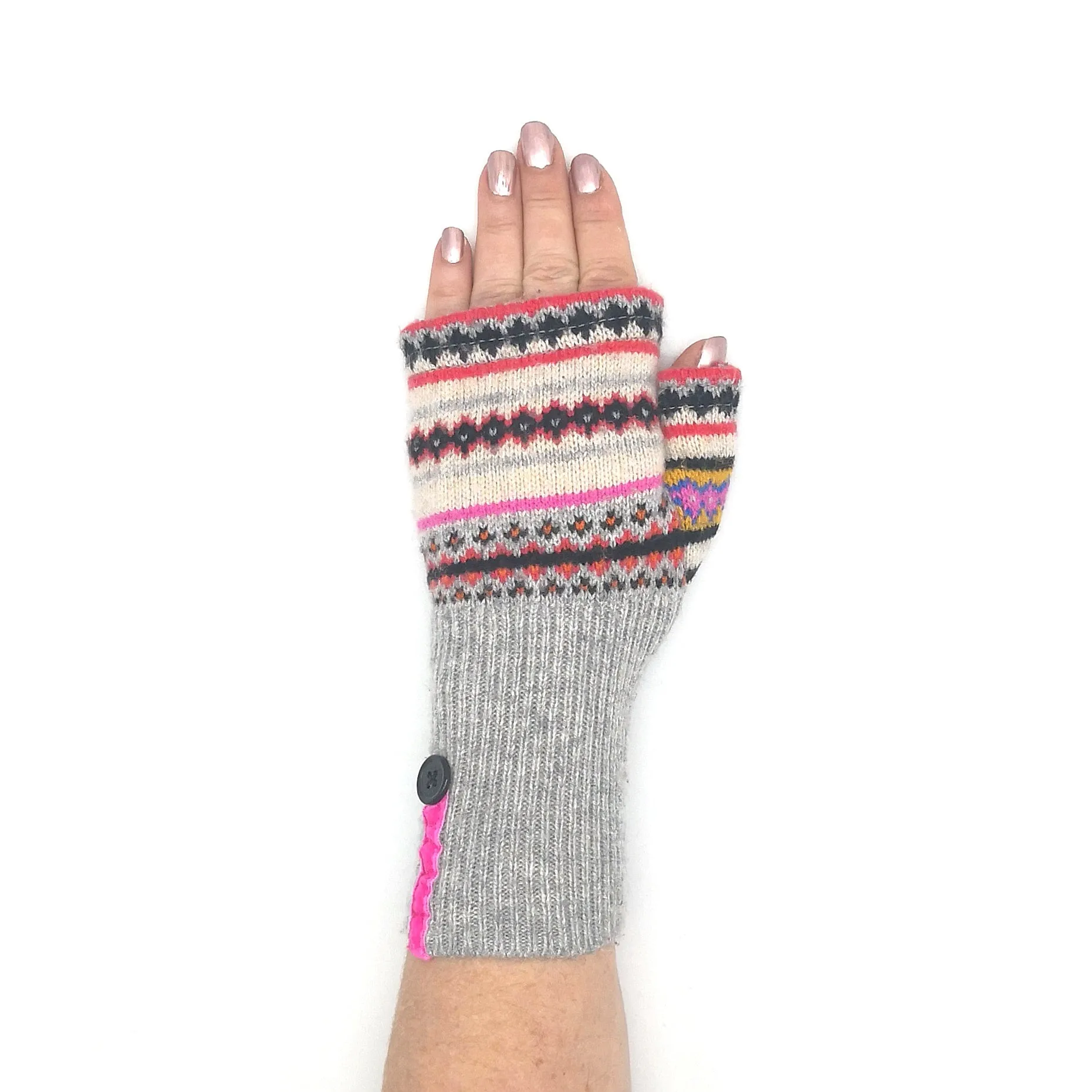 Recycled pink pop stripes no wool Kitten Mittens, short