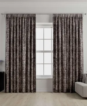 Renaissance Charcoal Grey Printed Velvet Curtains