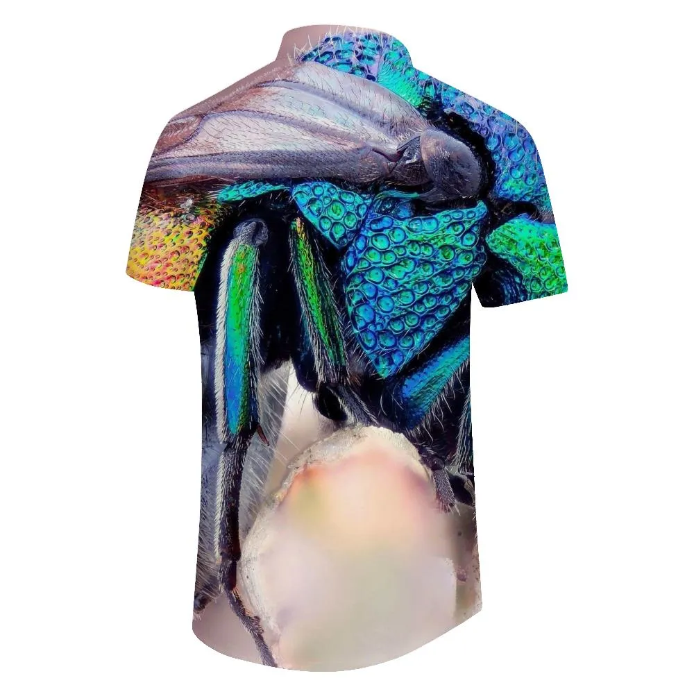 Retro Insect Hawaiian Button Lapel Short Sleeve Men's Casual Loose Vacation Leisure Collared Seaside Top