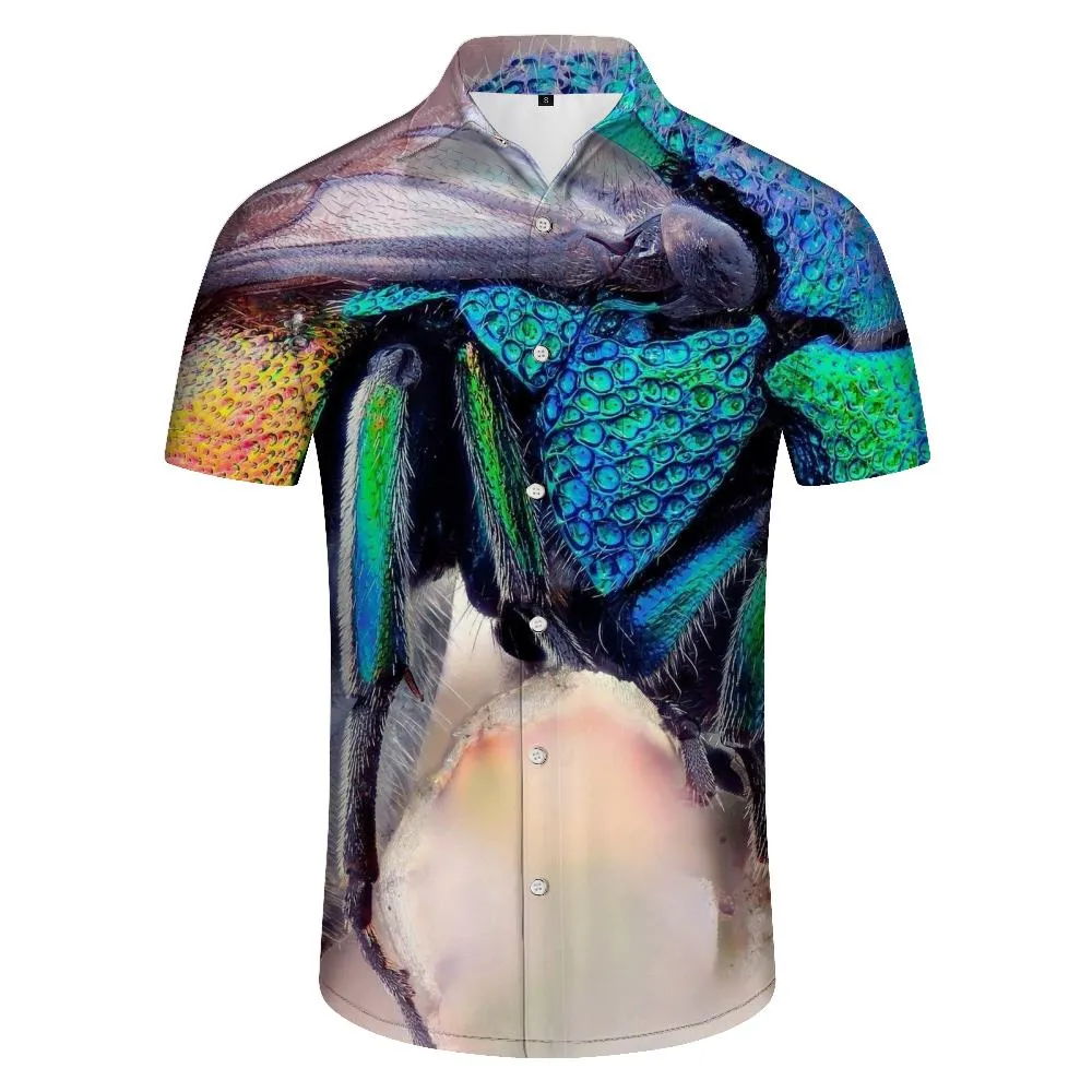 Retro Insect Hawaiian Button Lapel Short Sleeve Men's Casual Loose Vacation Leisure Collared Seaside Top