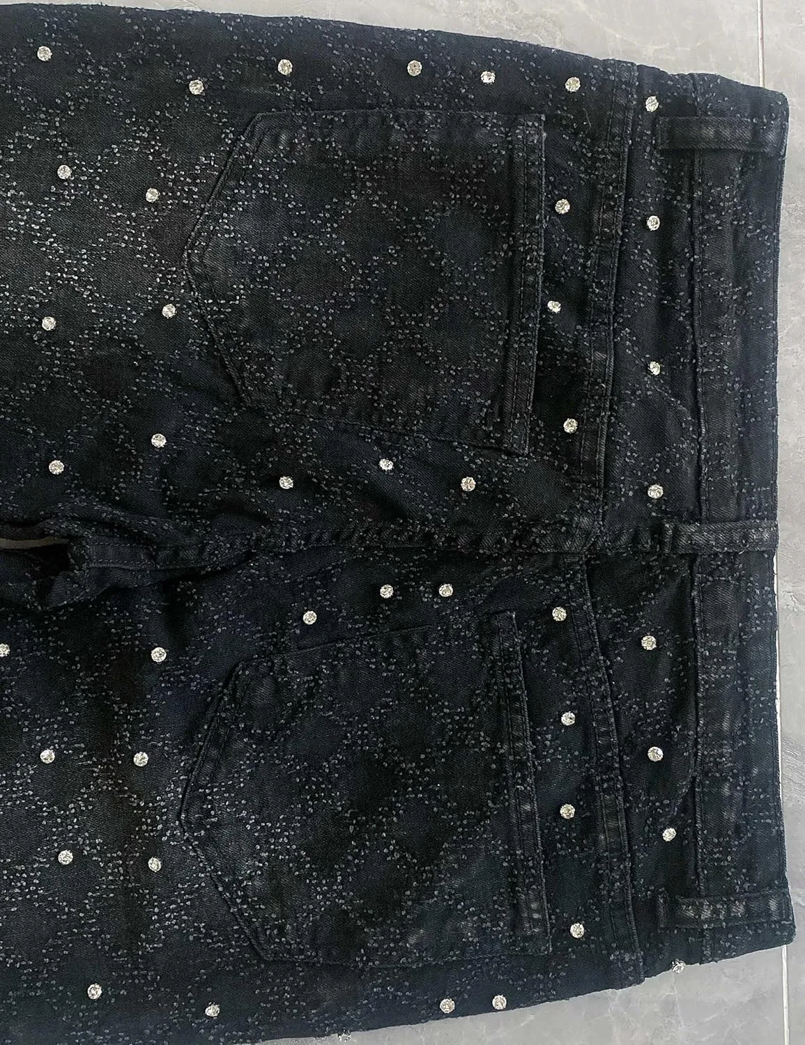 Rhinestone Skinny Stacked Jeans Mens Straight Leg Jeans Casual Pants Slim Fit Jeans Vintage Grunge Hip Hop Pants