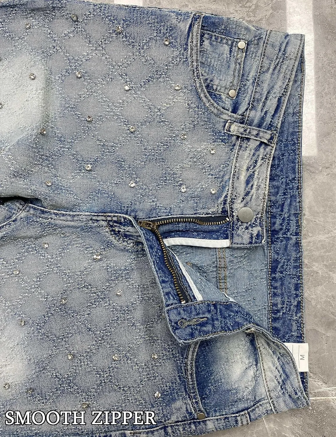 Rhinestone Skinny Stacked Jeans Mens Straight Leg Jeans Casual Pants Slim Fit Jeans Vintage Grunge Hip Hop Pants