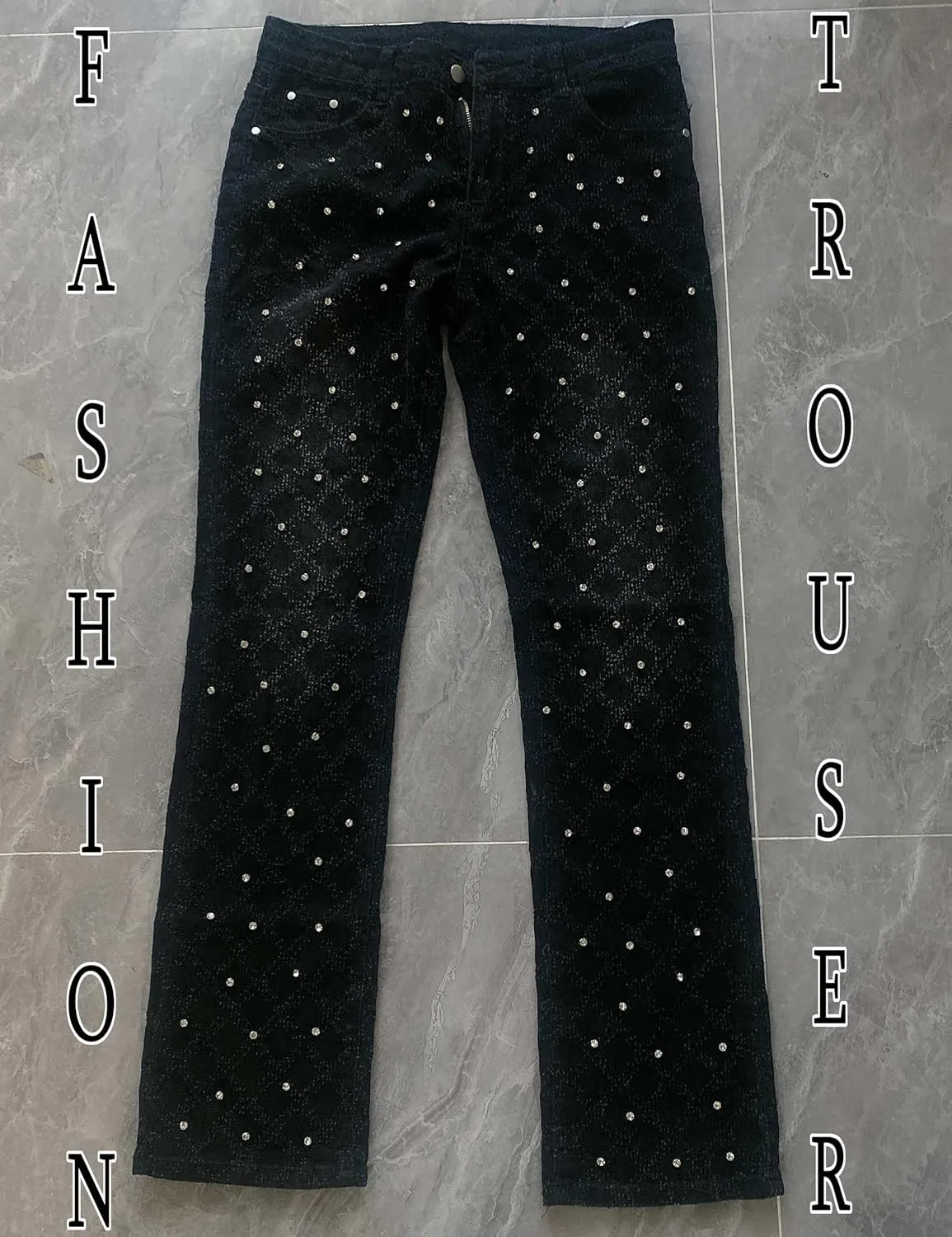 Rhinestone Skinny Stacked Jeans Mens Straight Leg Jeans Casual Pants Slim Fit Jeans Vintage Grunge Hip Hop Pants