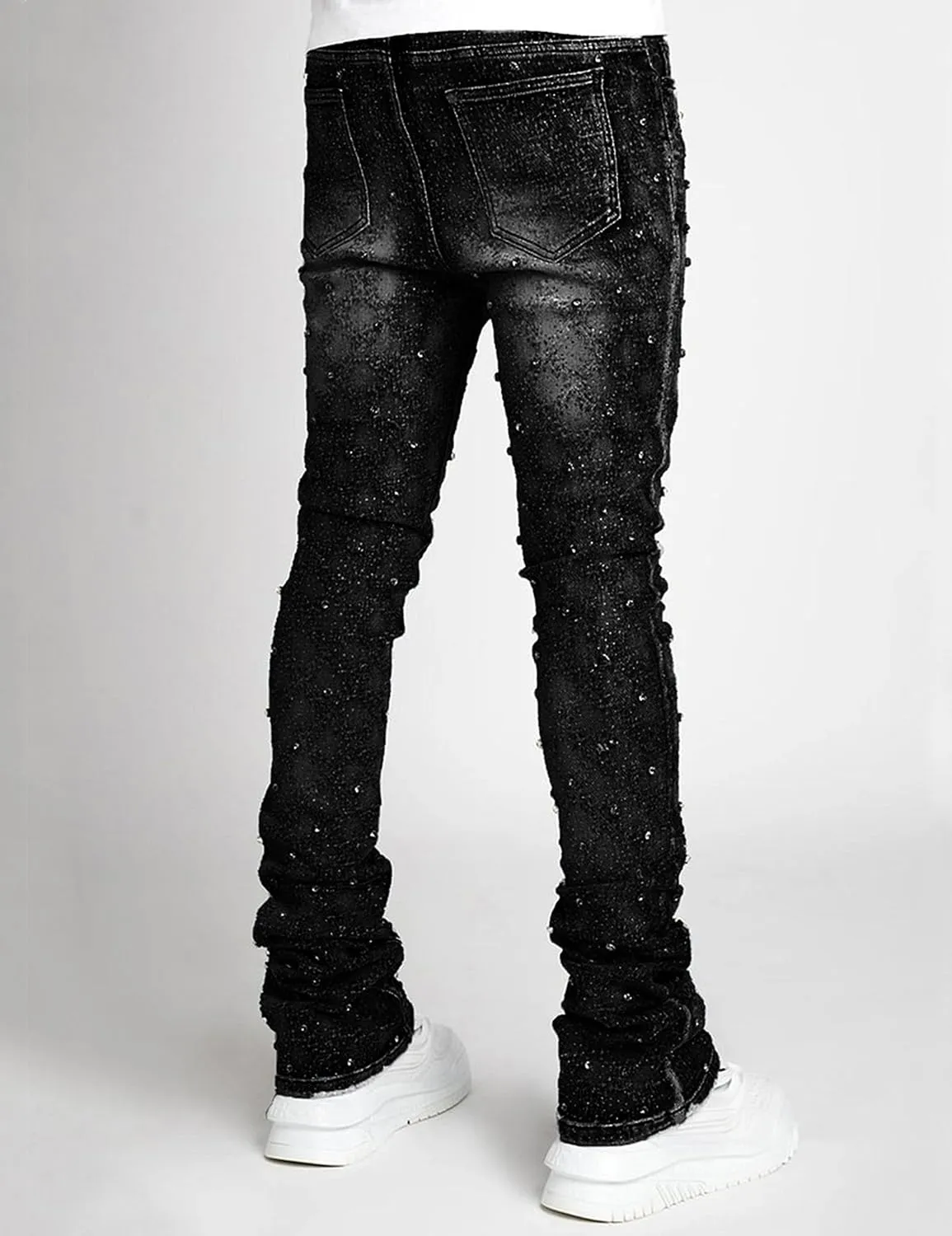 Rhinestone Skinny Stacked Jeans Mens Straight Leg Jeans Casual Pants Slim Fit Jeans Vintage Grunge Hip Hop Pants