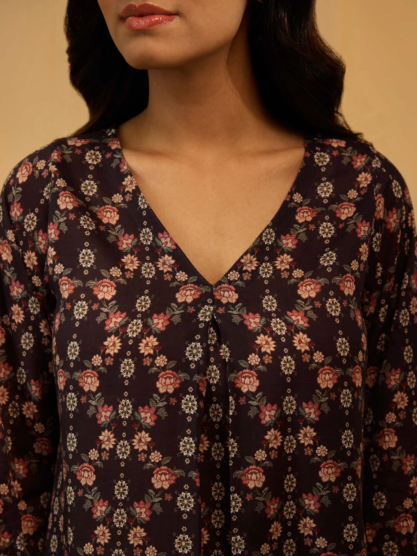 Roasted Coffee Voile Kurta Twin Set