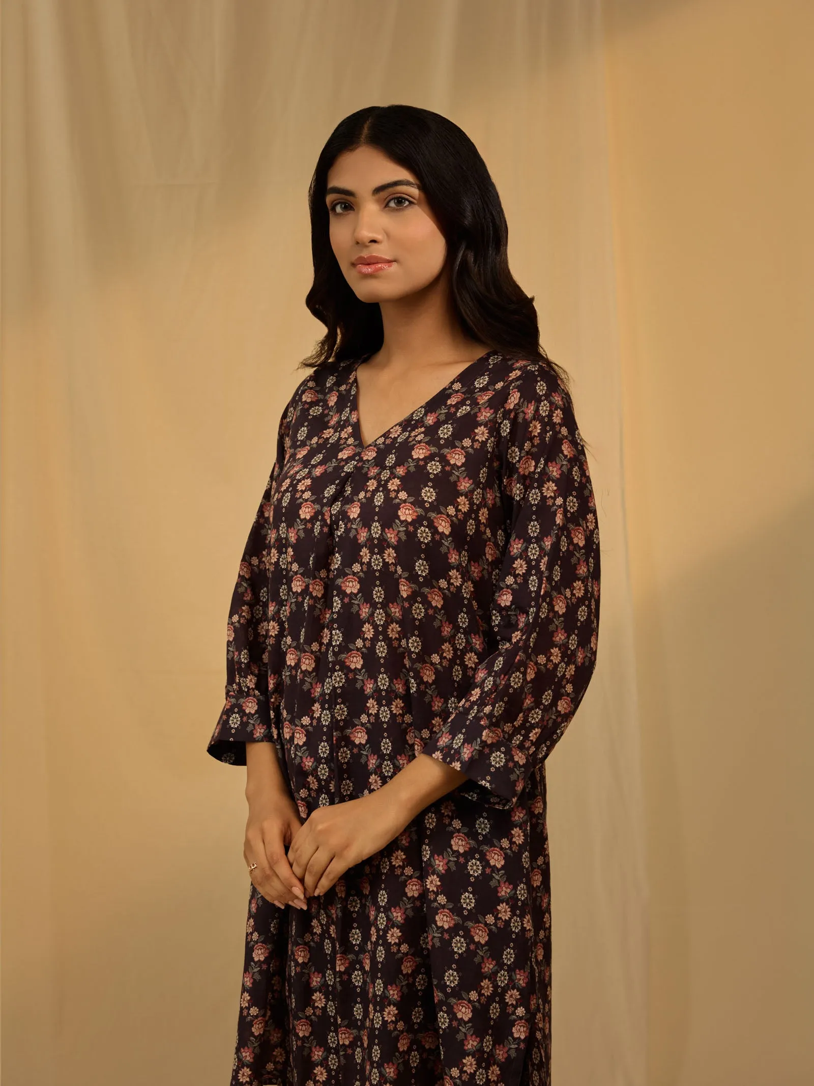 Roasted Coffee Voile Kurta Twin Set