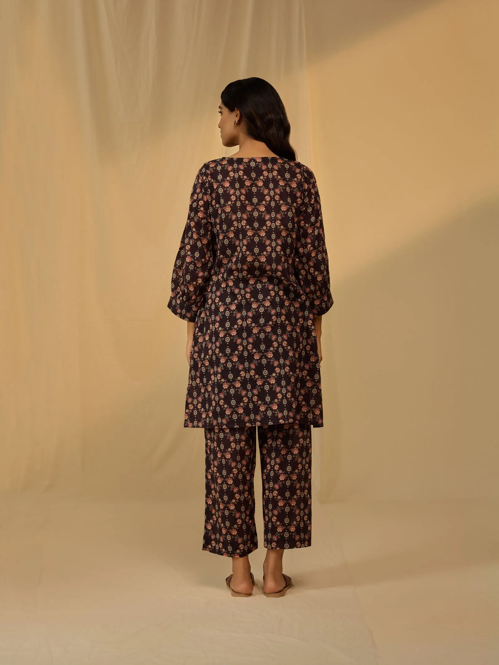 Roasted Coffee Voile Kurta Twin Set